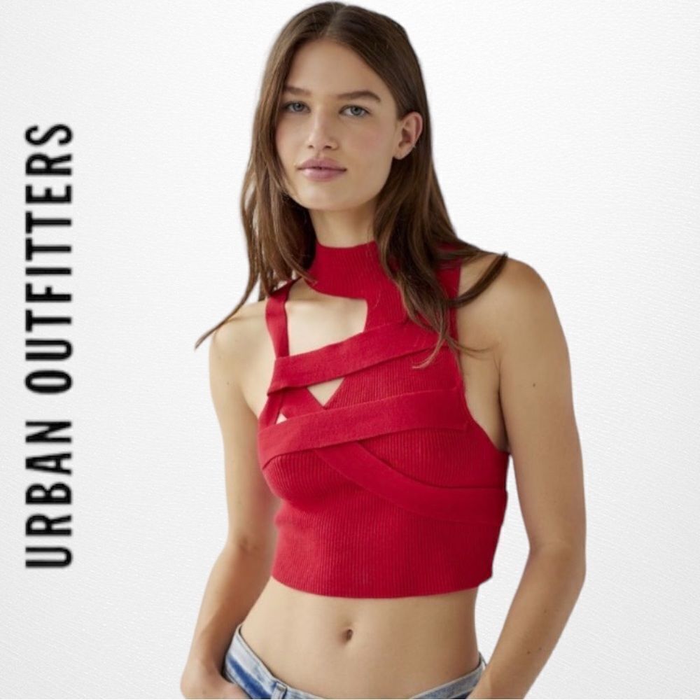 NEW UO Urban Outfitters Kat Red Asymmetrical Cutout Sweater Top S